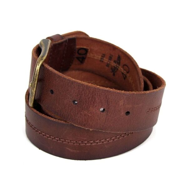 Lucky Brand BROWN GENUINE LEATHER 1 5/8"Wd STITCH CASUAL DRESS BELT Sz 40 (A26 - Picture 3 of 12